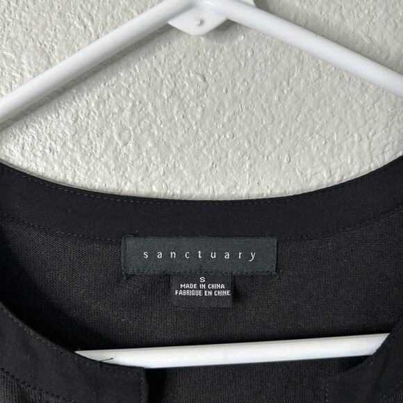 Sanctuary T-Shirt Size Small Black Easy Breeze Peasant Split Neck Linen Cotton - Picture 3 of 6